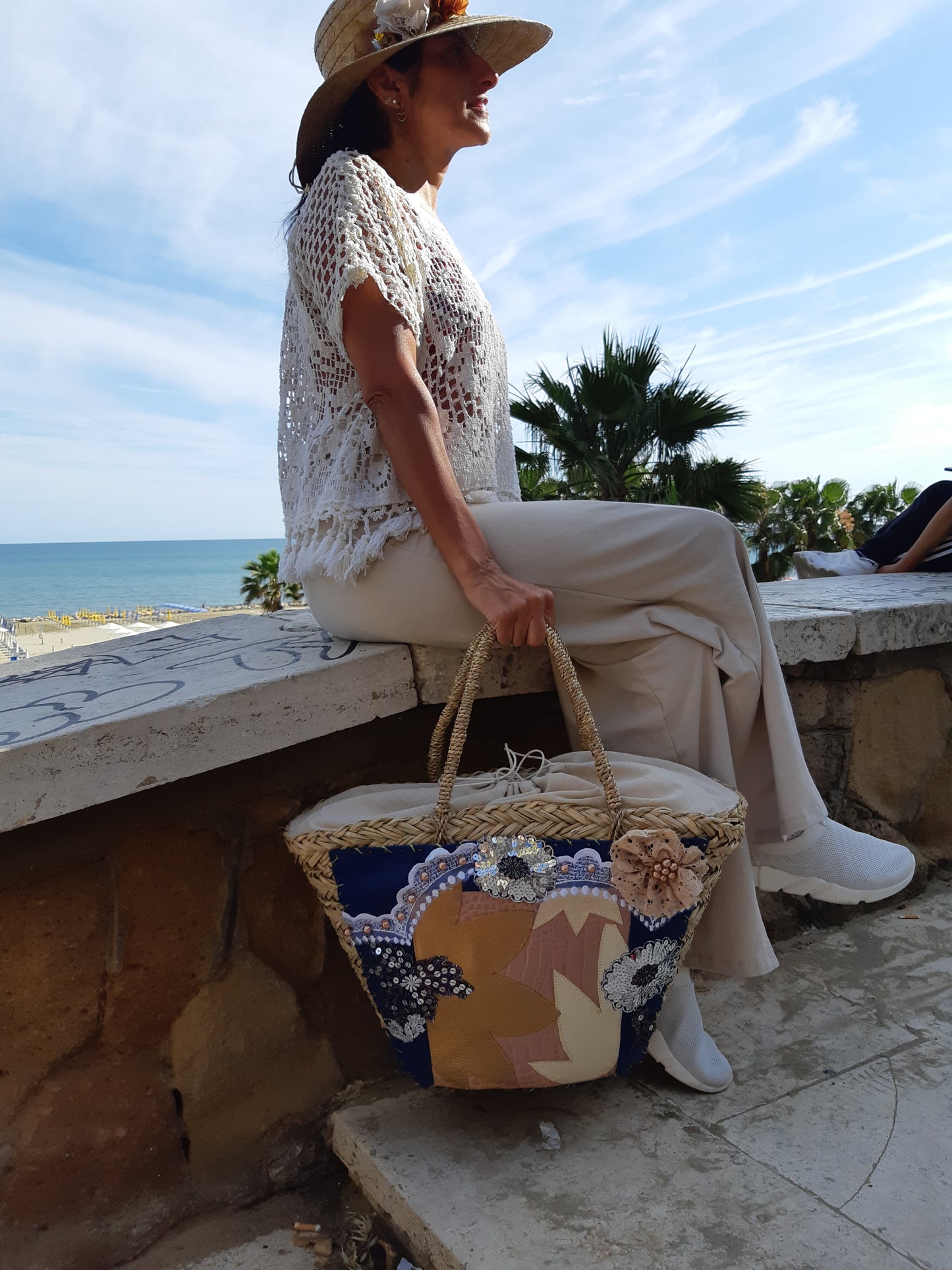 Borsa in paglia Patchwork